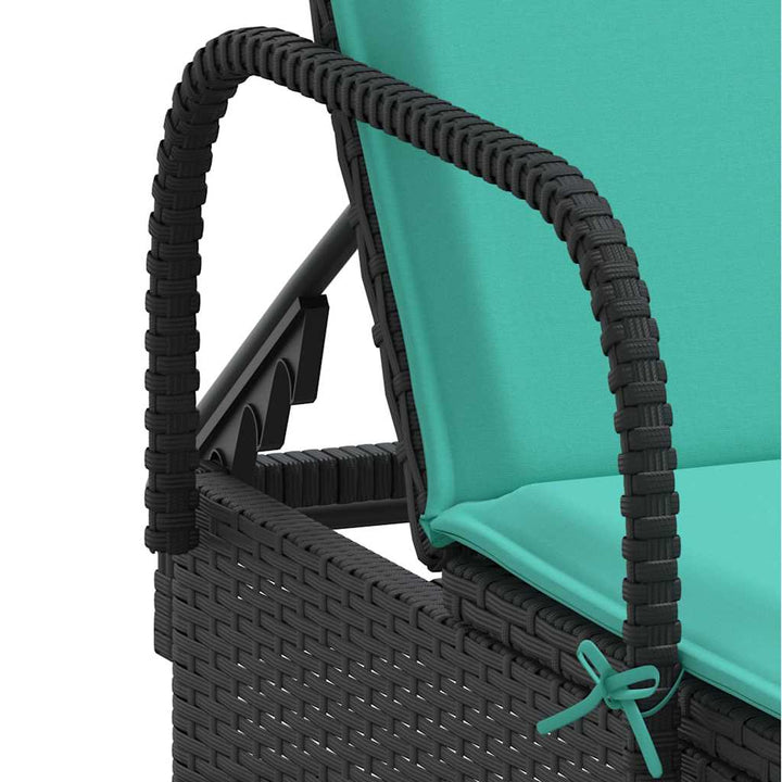 liggestol med hjul og hynder sort polyrattan
