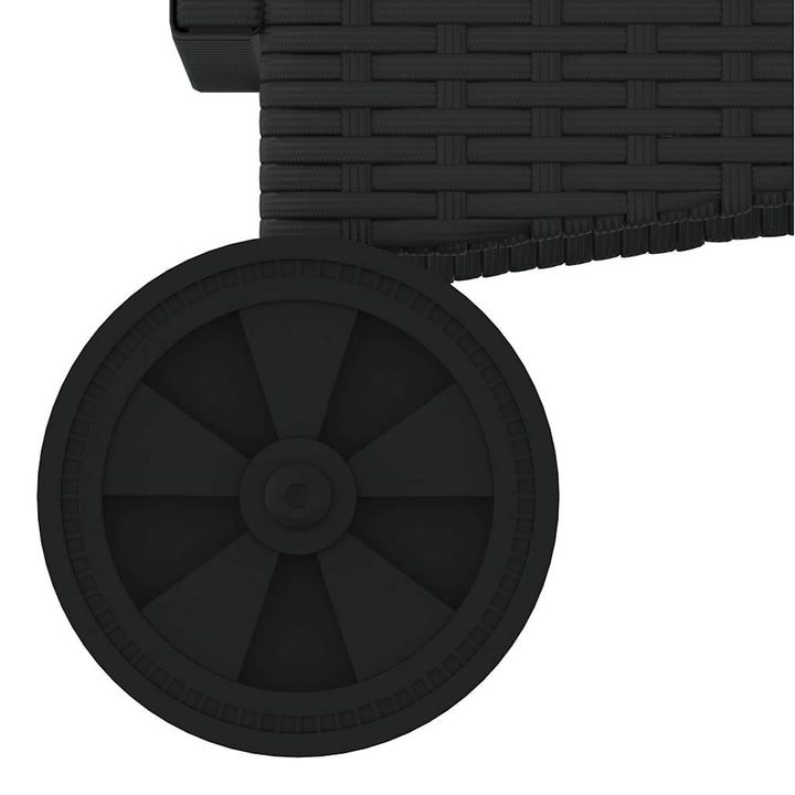 liggestol med hjul og hynder sort polyrattan