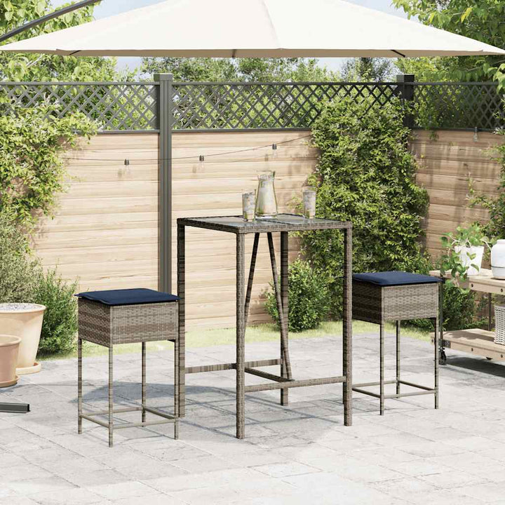 havebarstole med hynder 2 stk. grå polyrattan