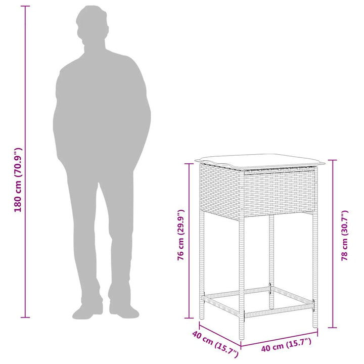 havebarstole med hynder 2 stk. grå polyrattan