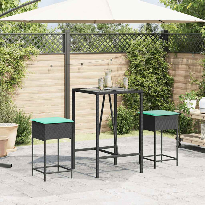 havebarstole med hynder 2 stk. sort polyrattan