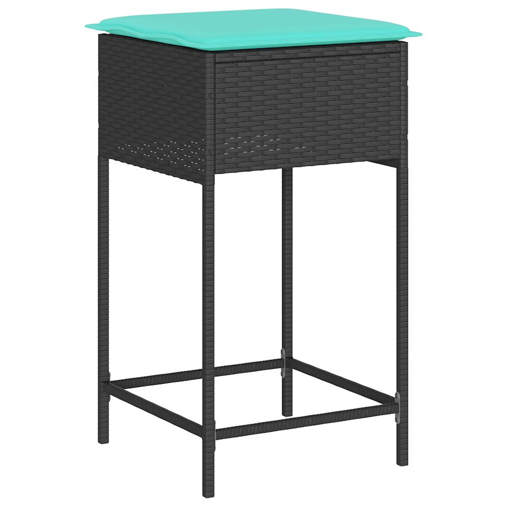 havebarstole med hynder 2 stk. sort polyrattan