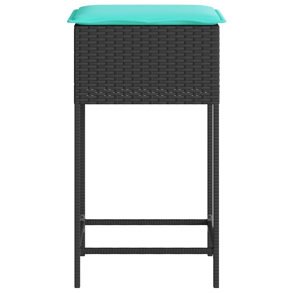 havebarstole med hynder 2 stk. sort polyrattan