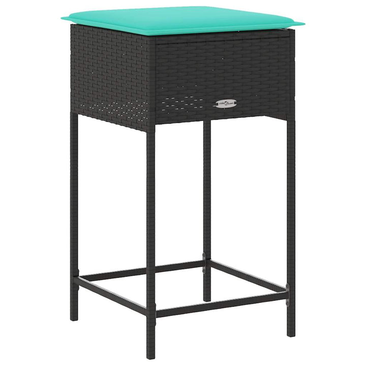 havebarstole med hynder 2 stk. sort polyrattan