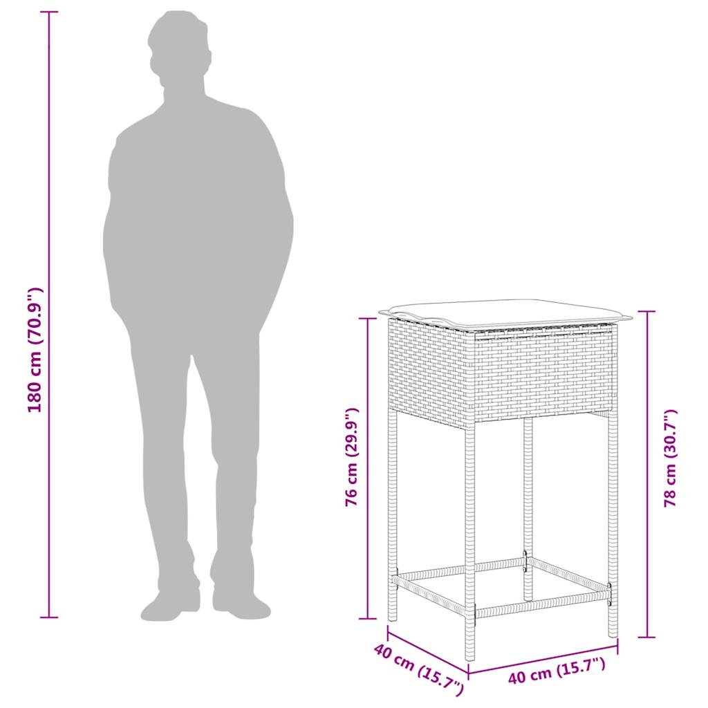 havebarstole med hynder 2 stk. sort polyrattan