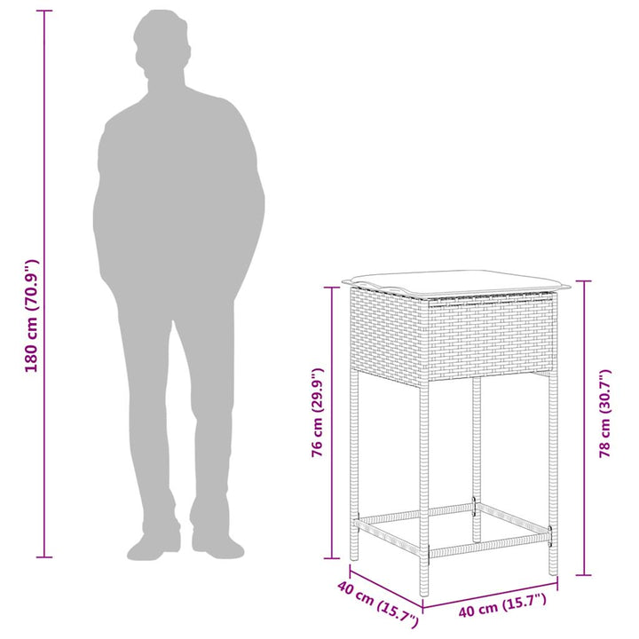 havebarstole med hynder 2 stk. sort polyrattan