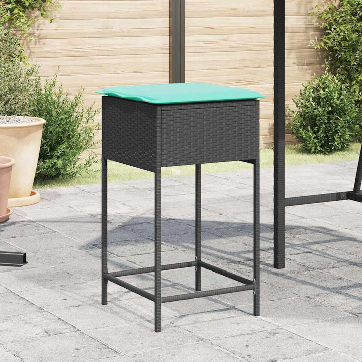 havebarstole med hynder 2 stk. sort polyrattan