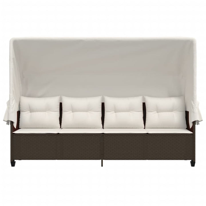 loungesofa med baldakin og hynder polyrattan brun