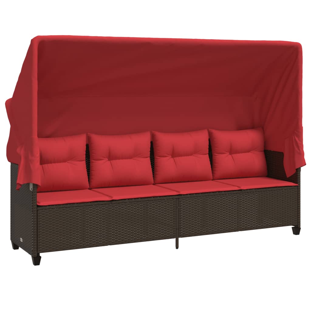 loungesofa med baldakin og hynder polyrattan brun