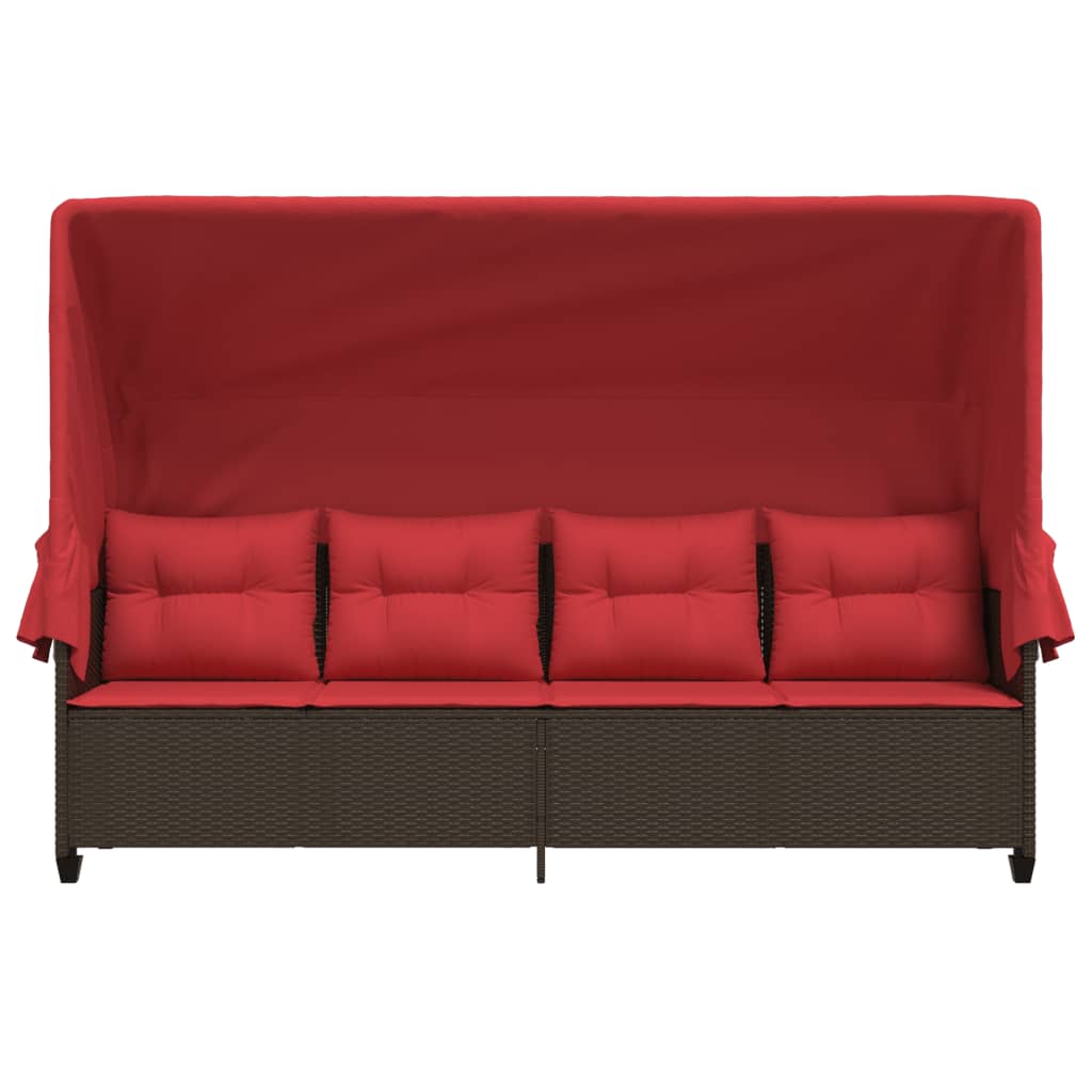 loungesofa med baldakin og hynder polyrattan brun