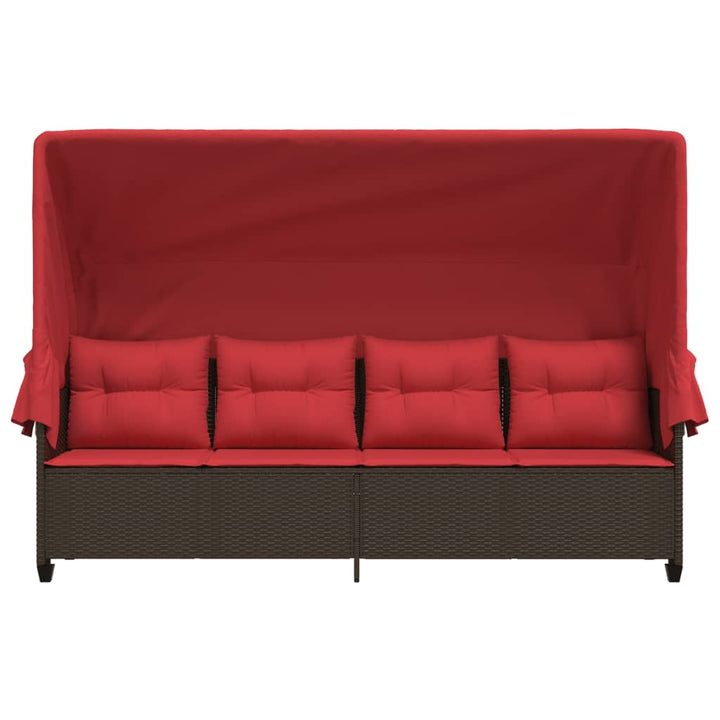 loungesofa med baldakin og hynder polyrattan brun