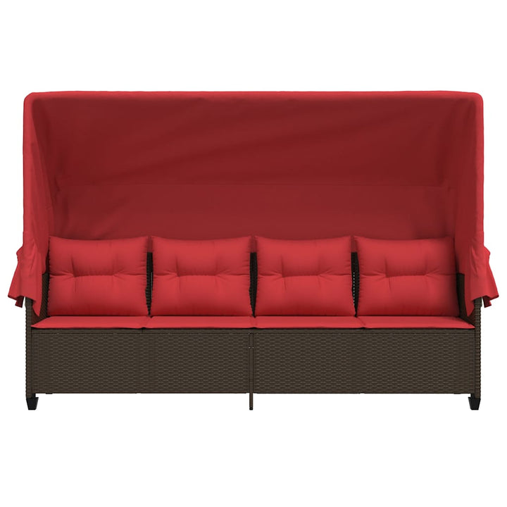 loungesofa med baldakin og hynder polyrattan brun