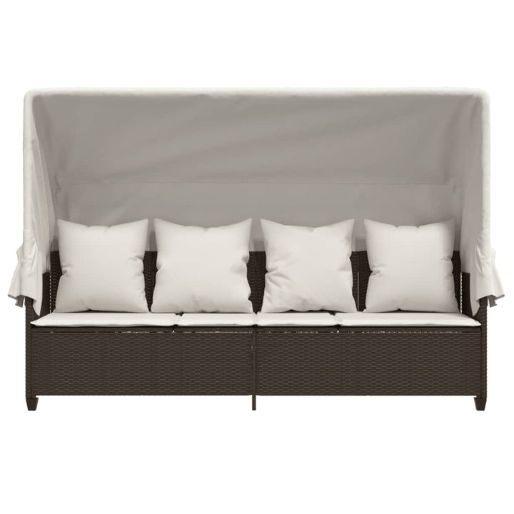 loungesofa med baldakin og hynder polyrattan brun