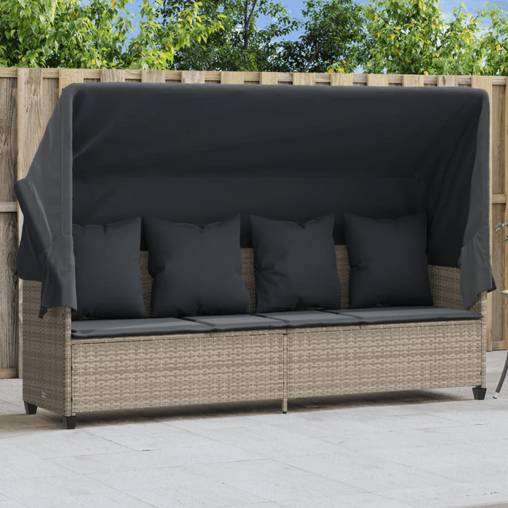 loungesofa med baldakin og hynder polyrattan lysegrå