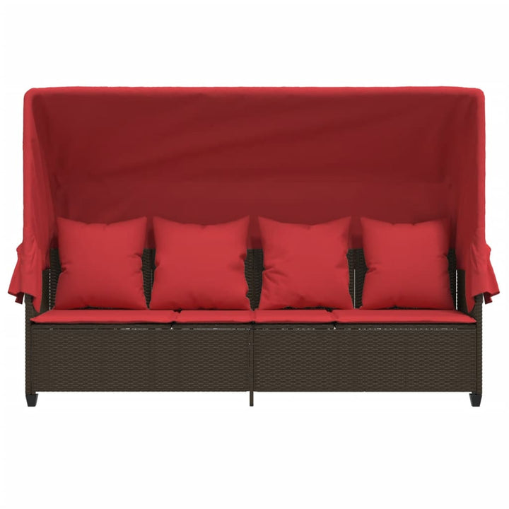 loungesofa med baldakin og hynder polyrattan brun