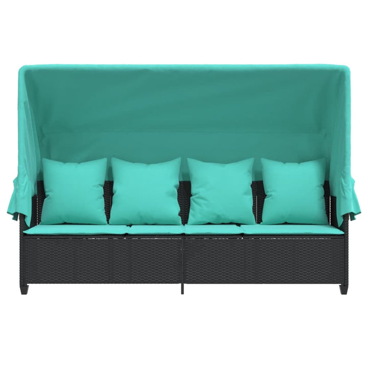 loungesofa med baldakin og hynder polyrattan sort