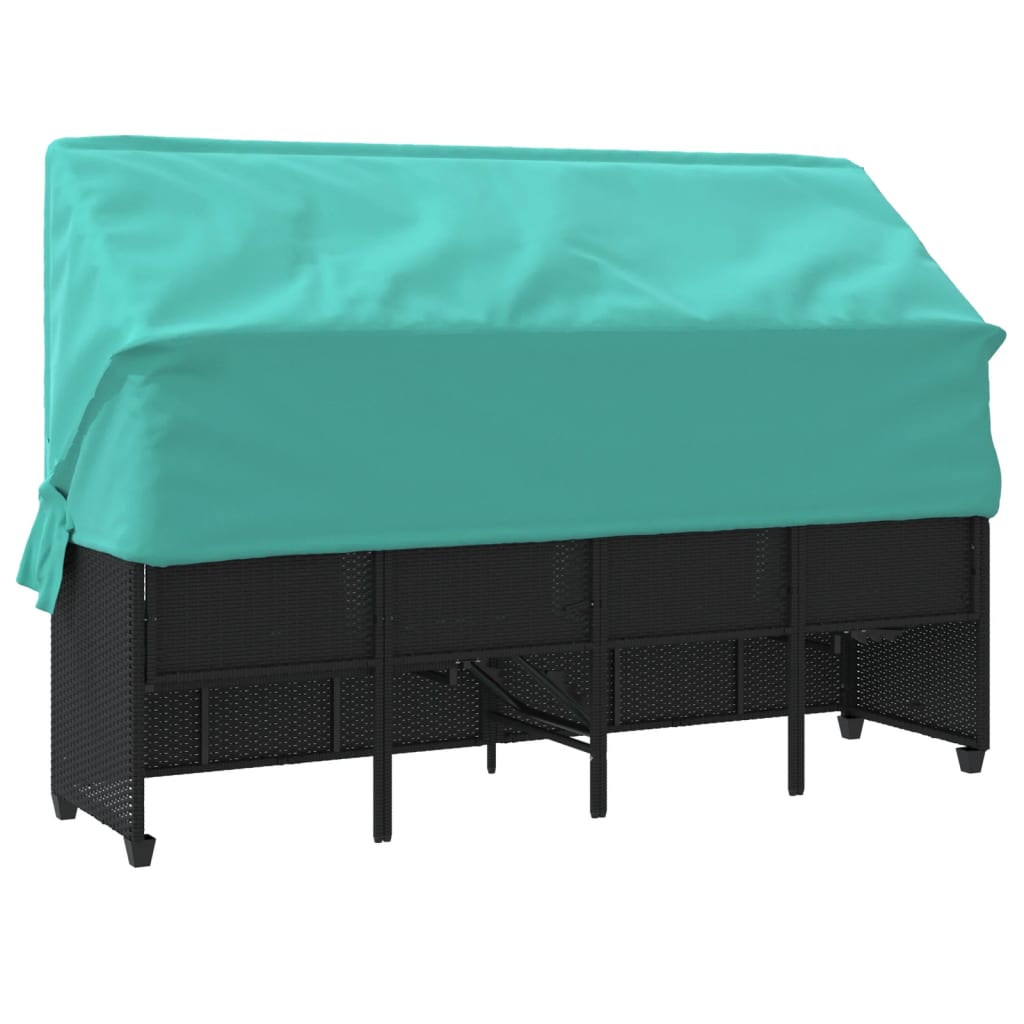 loungesofa med baldakin og hynder polyrattan sort