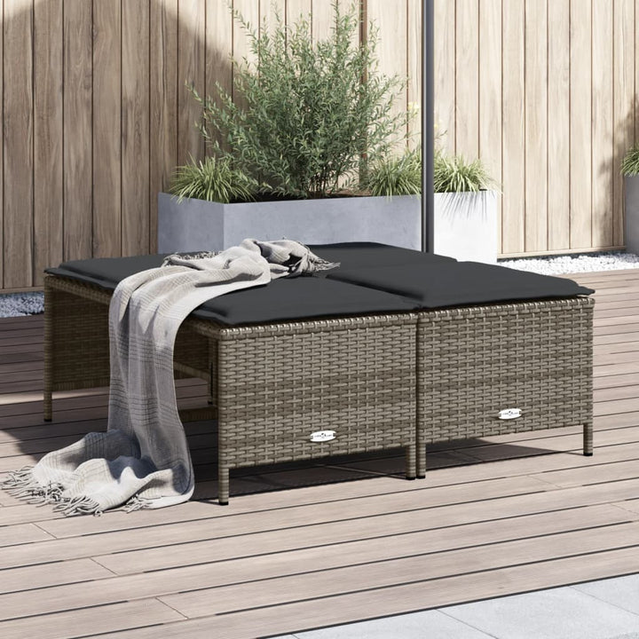 haveskamler 4 stk. med hynder polyrattan grå