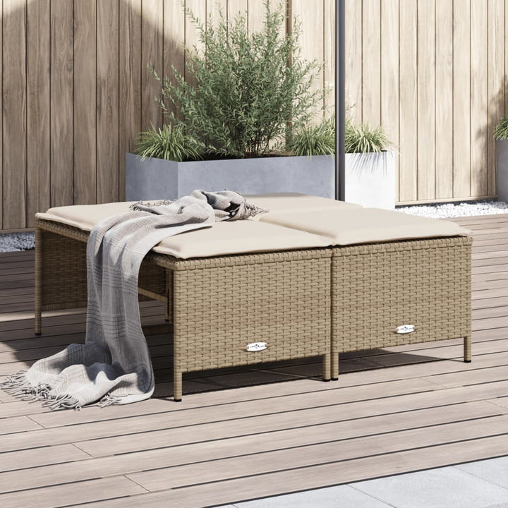 haveskamler 4 stk. med hynder polyrattan beige