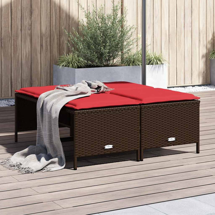 haveskamler med hynder 4 stk. brun polyrattan