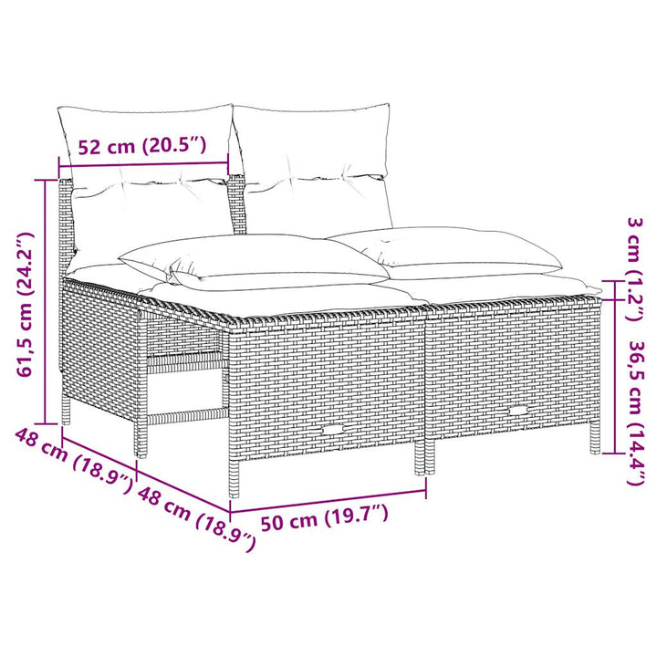 havesofasæt med 4 dele og hynder brun polyrattan