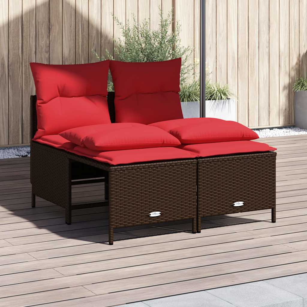havesofasæt med 4 dele og hynder brun polyrattan