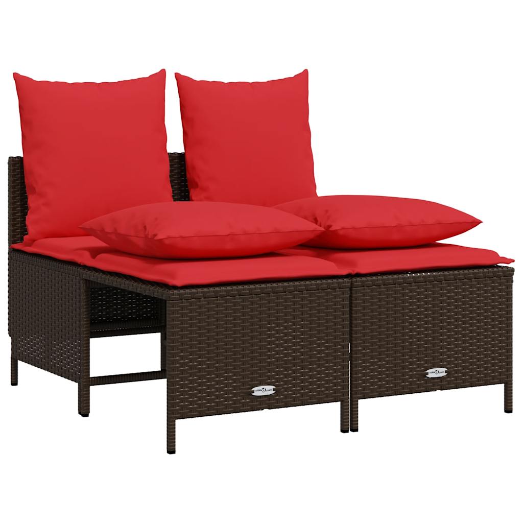 havesofasæt med 4 dele og hynder brun polyrattan