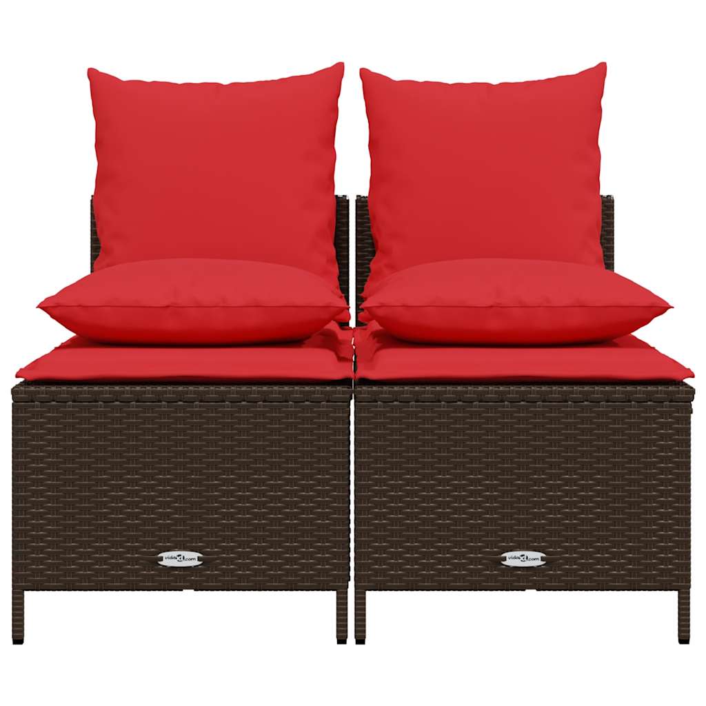 havesofasæt med 4 dele og hynder brun polyrattan