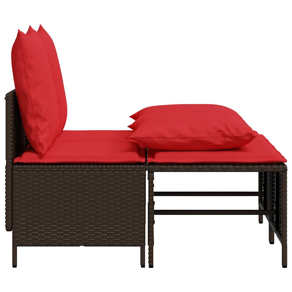havesofasæt med 4 dele og hynder brun polyrattan