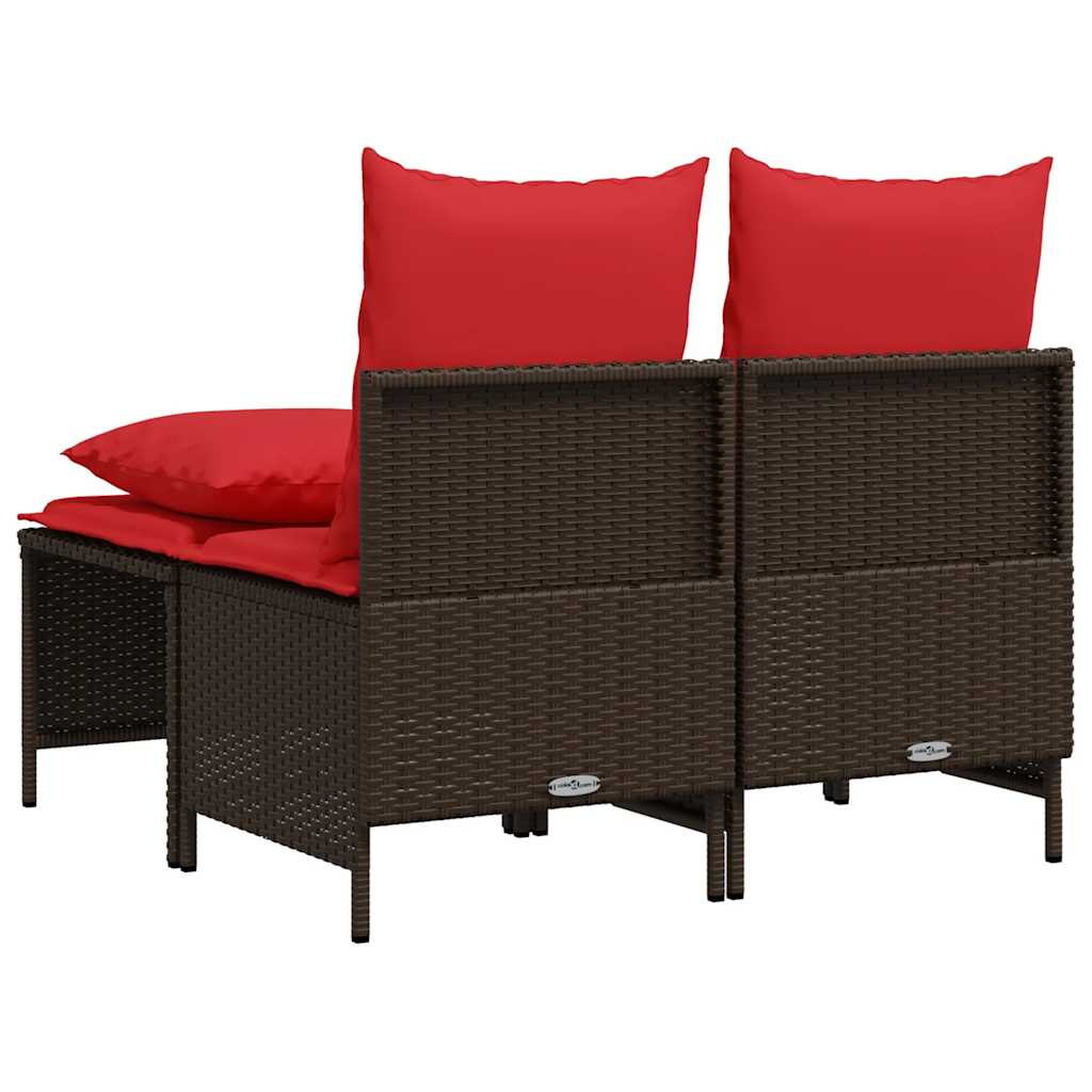 havesofasæt med 4 dele og hynder brun polyrattan