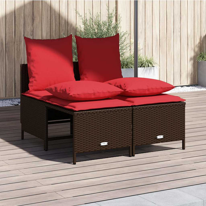 havesofasæt med 4 dele og hynder brun polyrattan