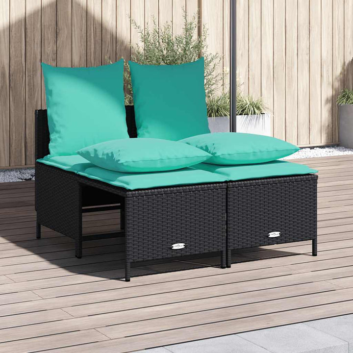 havesofasæt med 4 dele og hynder sort polyrattan