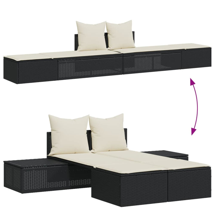 dobbelt loungesofa med hynder polyrattan sort