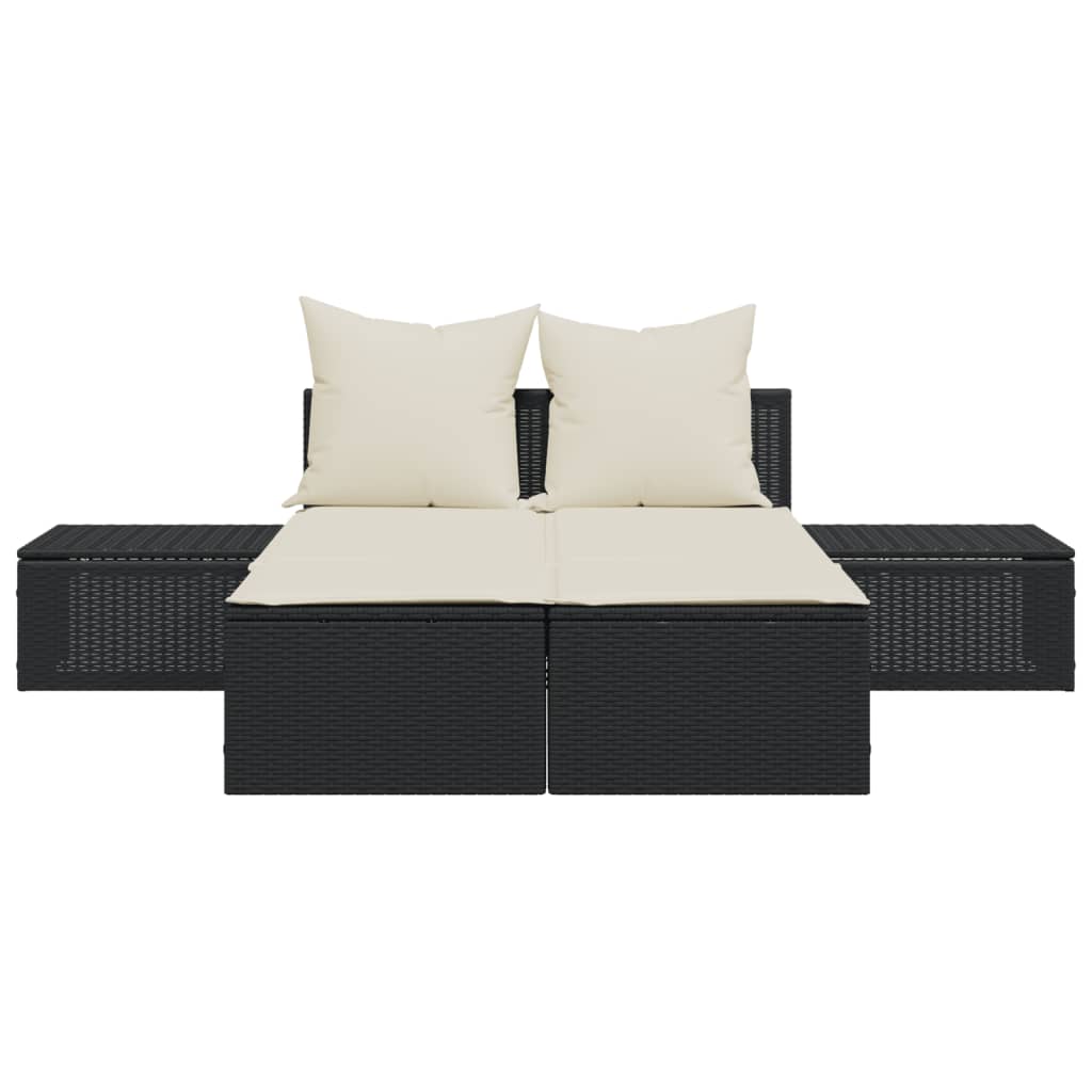 dobbelt loungesofa med hynder polyrattan sort