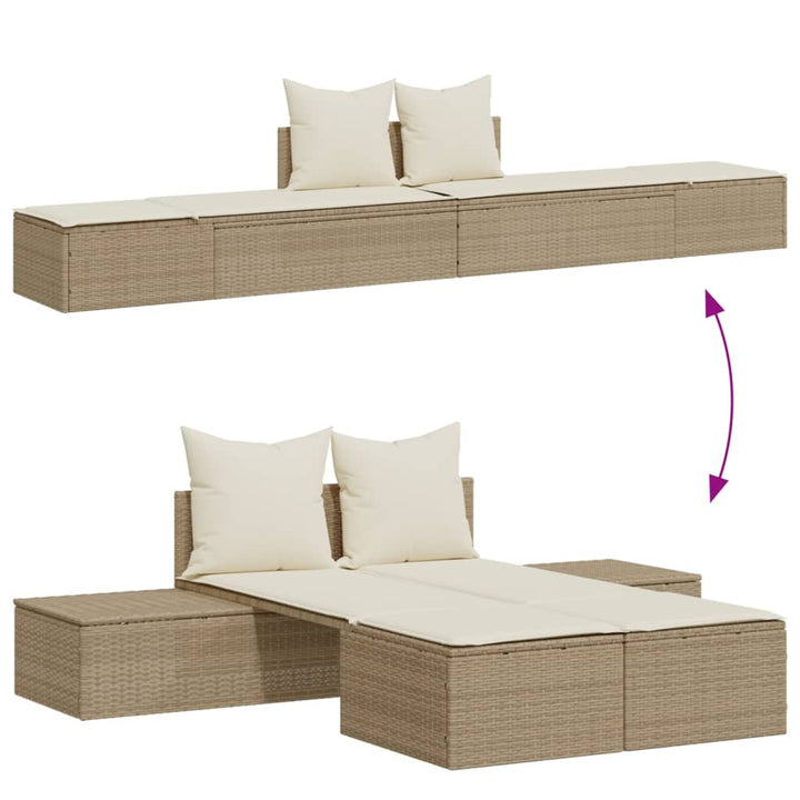 solseng med hynder polyrattan beige