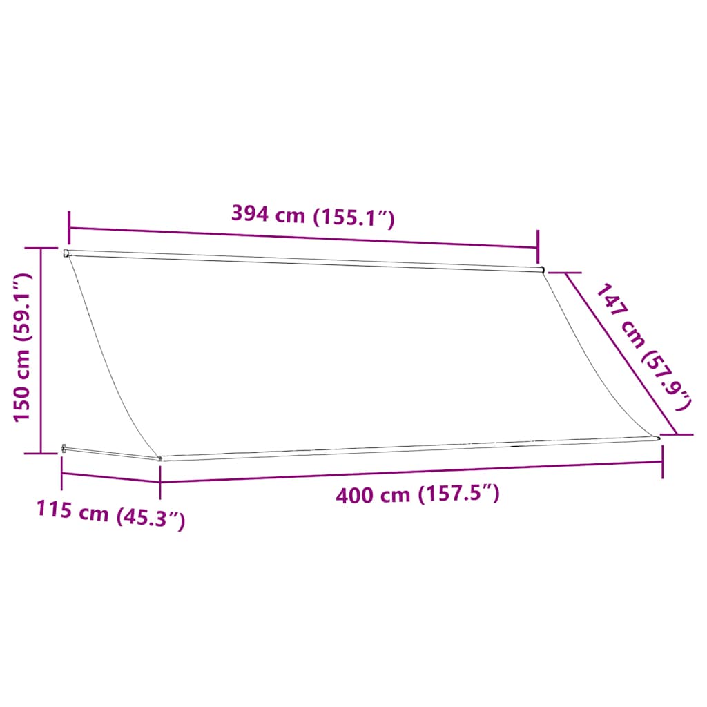 markise 400x150 cm sammenrullelig stof og stål antracitgrå