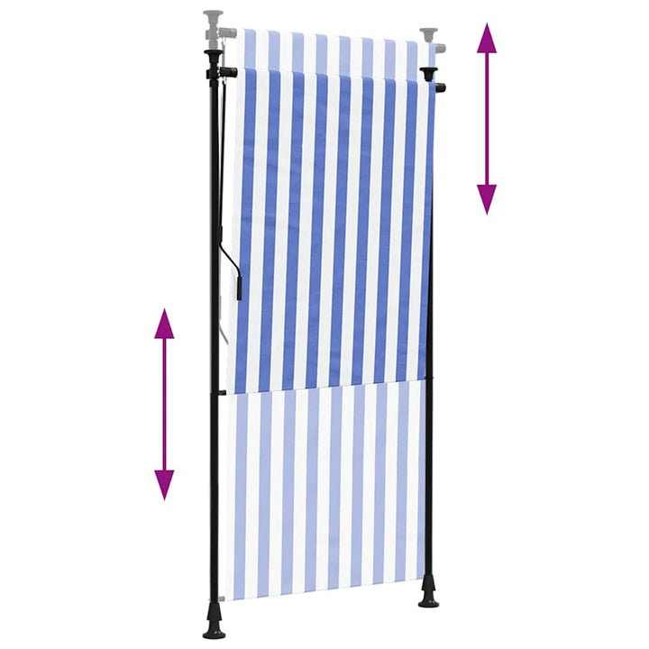 udendørs rullegardin 100x270 cm stof og stål blå og hvid