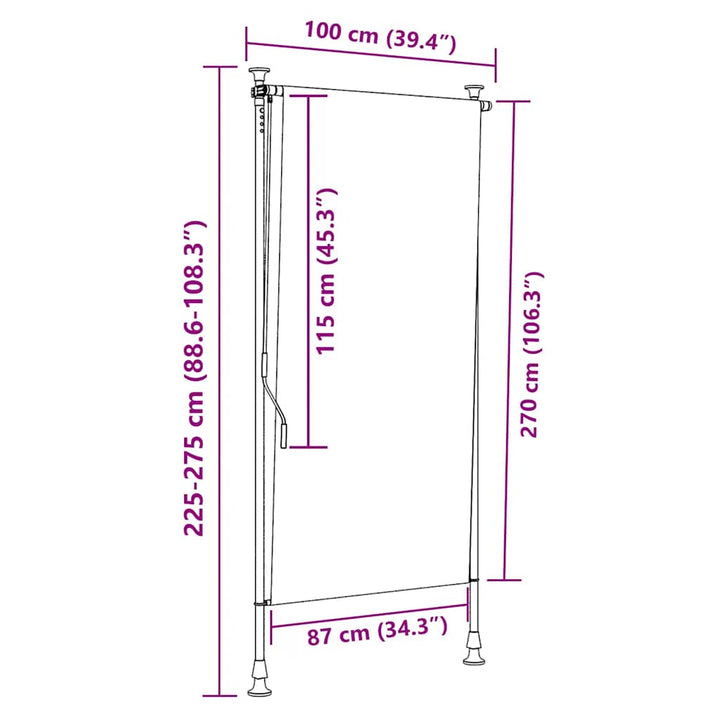 udendørs rullegardin 100x270 cm stof og stål blå og hvid