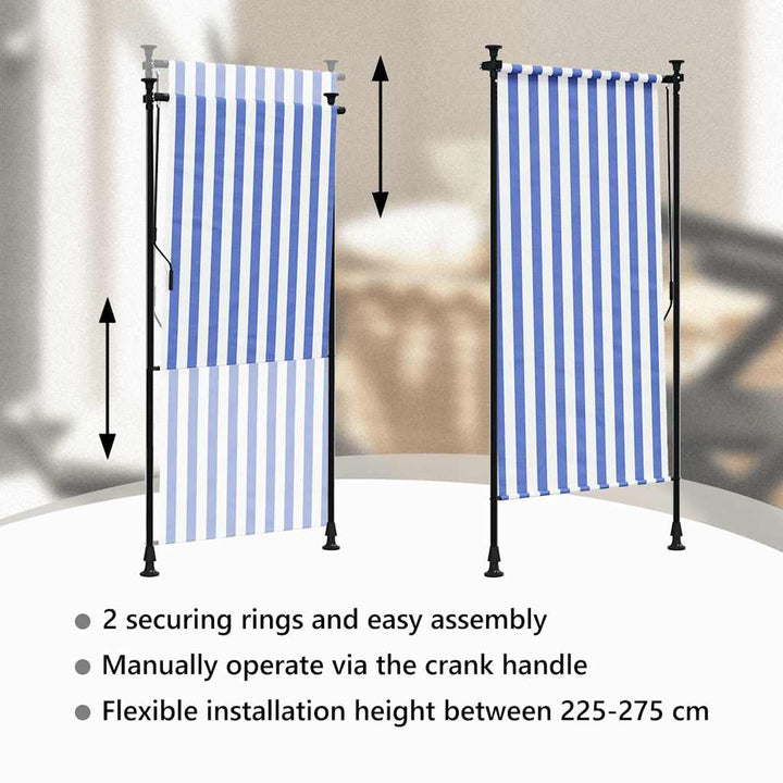 udendørs rullegardin 100x270 cm stof og stål blå og hvid