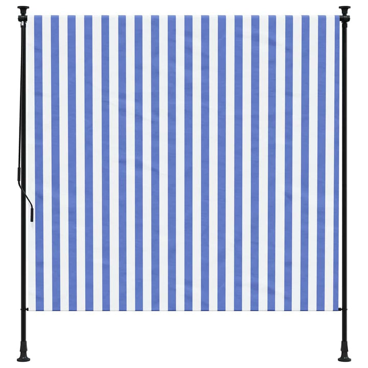 udendørs rullegardin 150x270 cm stof og stål blå og hvid