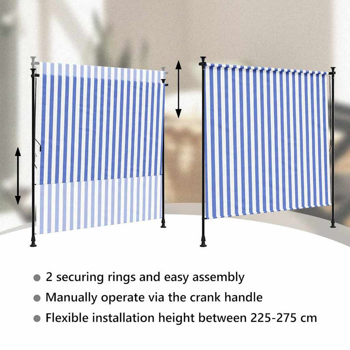 udendørs rullegardin 150x270 cm stof og stål blå og hvid