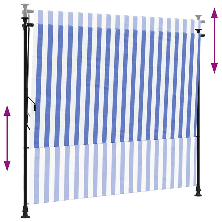 udendørs rullegardin 200x270 cm stof og stål blå og hvid