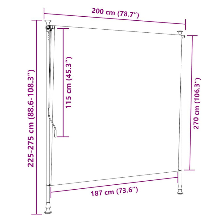 udendørs rullegardin 200x270 cm stof og stål blå og hvid