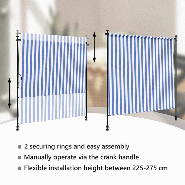 udendørs rullegardin 200x270 cm stof og stål blå og hvid