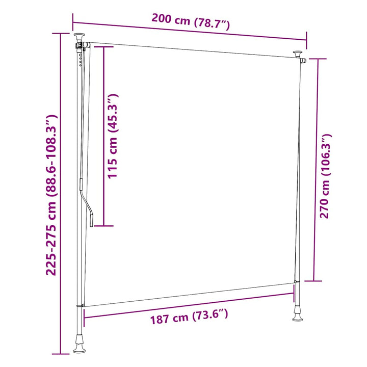 udendørs rullegardin 200x270 cm stof og stål orange og hvid