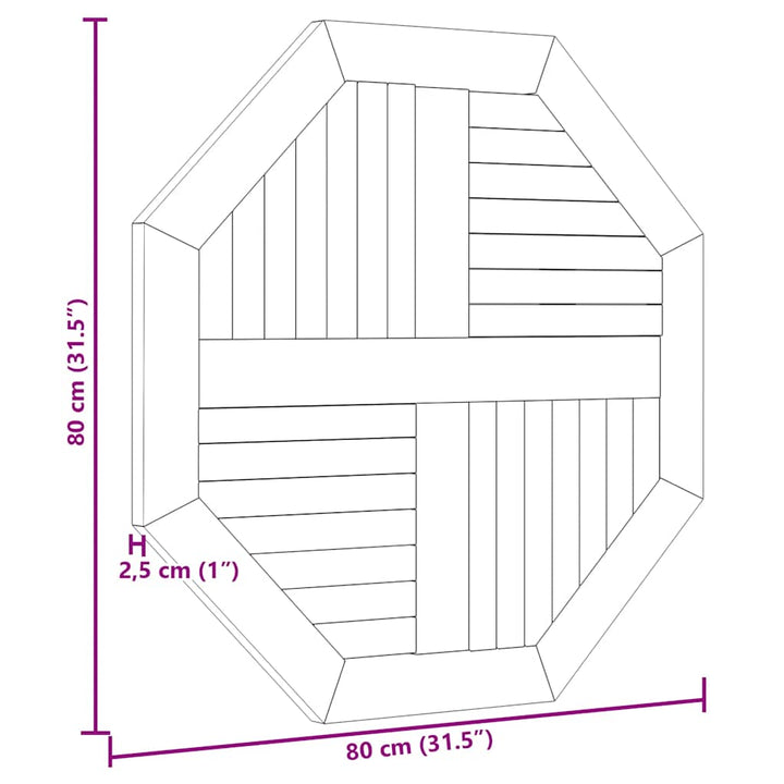 bordplade 80x80x2,5 cm ottekantet massivt teaktræ