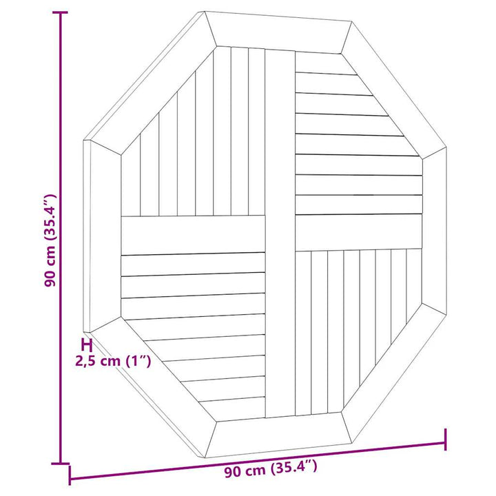 bordplade 90x90x2,5 cm ottekantet massivt teaktræ