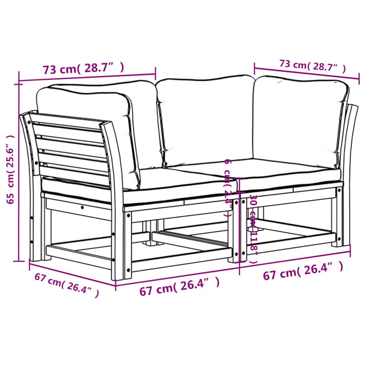 2-personers havesofa med hynder massivt akacietræ