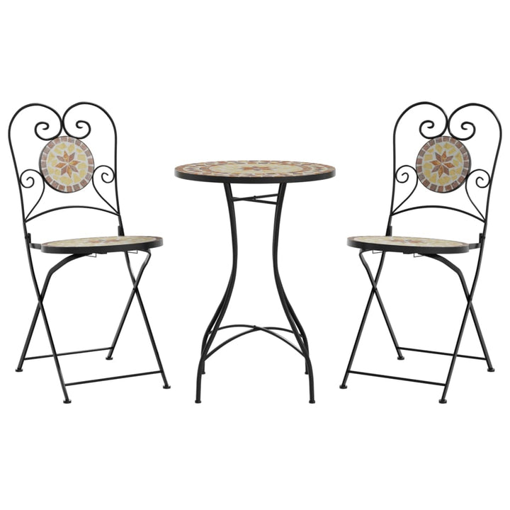bistrosæt med mosaikdesign jern og keramik terrakotta og hvid