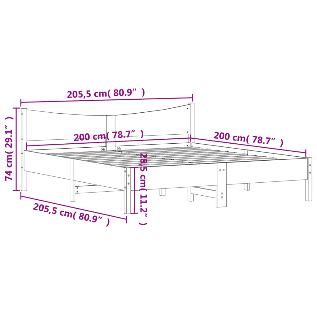 sengeramme uden madras 200x200 cm massivt fyrretræ